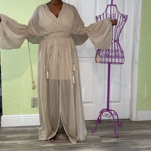 Beige Oversized Fringe Dress